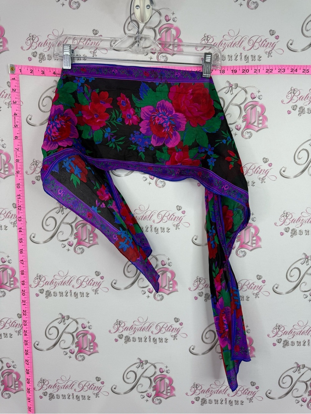 Floral Scarf with Bold Red & Purple Blooms